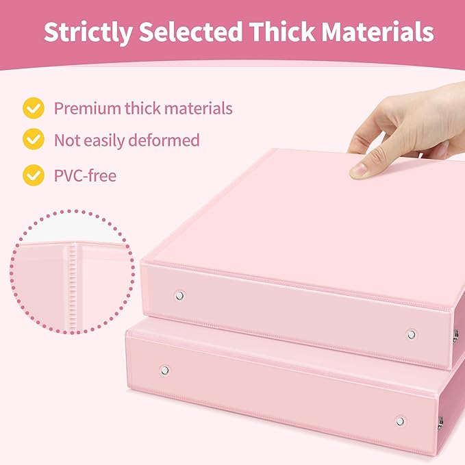 SUNEE 3 Ring Binder 1.5 Inch 1 Pack, Clear View Binder Three Ring PVC-Free (Fit 8.5x11 Inches) for School or Office Supplies, Pink