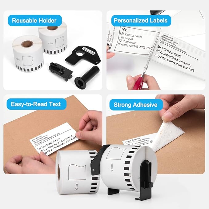 MarkDomain DK-2205 Compatible with Brother DK2205 (2.4 in X 100 Ft) Label Maker Tape Use with QL-800 QL 600 810W 820nwb Printer - 8 Continuous White Paper Rolls + 1 Frame