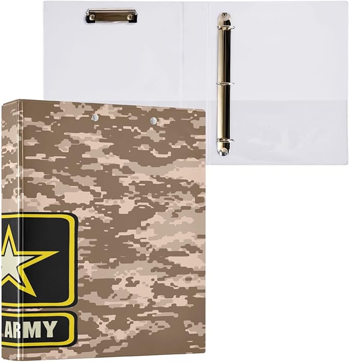 Camo Army USA Decorative 3 Ring Binder 1.5 Inch Large View Binders with Pockets Holds 200 Sheets File Organizer for Office College School, 2 Pack