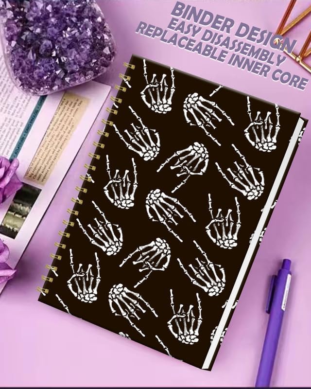 iampanda Spiral Journal Notebook,Strong Twin-Wire Binding with Premium Paper for Women,Cool 60 Sheets B5 College Ruled Notebook/Journal,Perfect for School Office Work,Skull Skeleton Hand