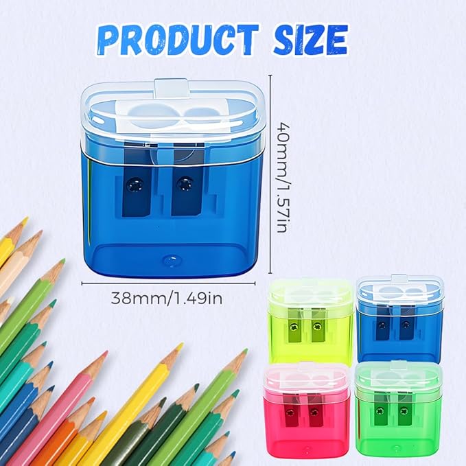 Pencil Sharpeners with Lid, Dual Holes Handheld Pencil Sharpener Manual for Standard and Jumbo Pencils, Compact Cute Sharpener for Kids Adults Students School Home Office (2*Pink)