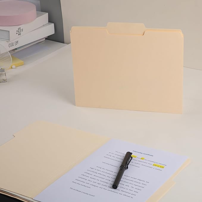 Manila File Folder, 1/3-Cut Tab, Letter Size, Manila Folders with Tab, 100 per Box