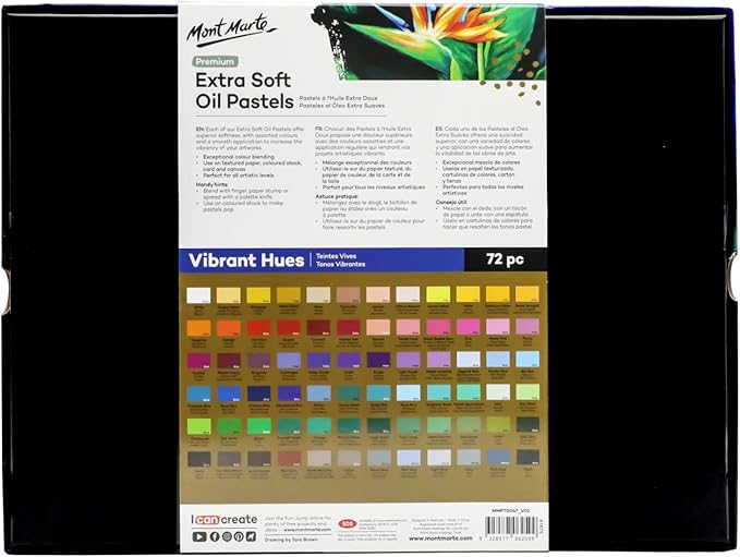 Mont Marte Extra Soft Oil Pastels 72pc, Assorted Bright Colors, Vibrant and Buttery, Versatile Art Pastels for Blending, Layering & Shading, Ideal for Art, Craft, Coloring and Sketching