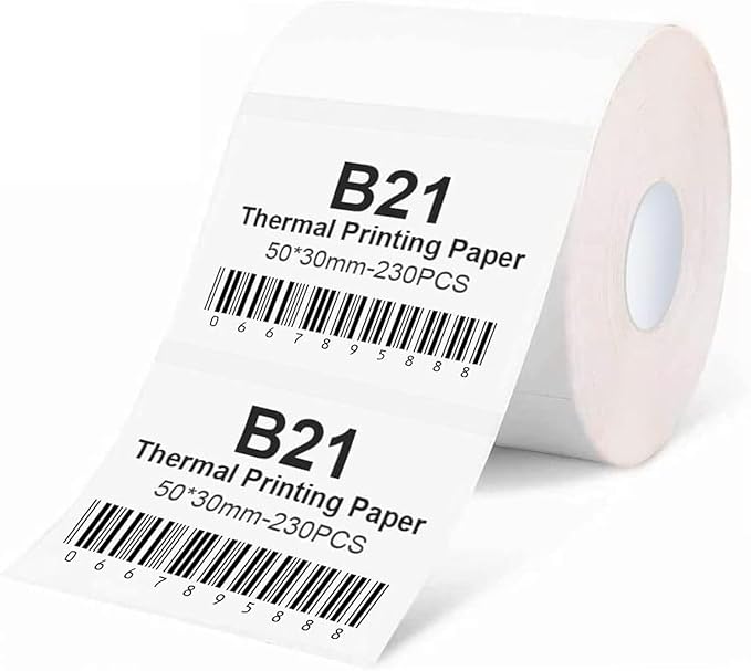 NIIMBOT Label Tape for B1/B21/B3S, 1.97'' x 1.18'' (50x30mm), 230 Labels/Roll, Thermal Label Tape for Marson Jar/Bakery/Grocery/Barcode/Return Address/Small Business, White