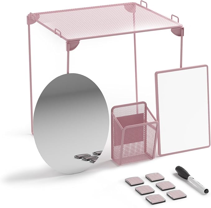 U Brands 4145U01-06 Locker Organizer and Decorating Kit, Back to School Essentials, Blush, 11-Piece, Includes Mirror, Shelf, Magnets, and Other Accessories