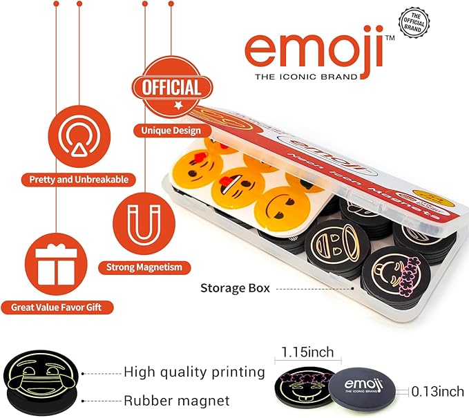 MORCART 54Pcs Emoji Refrigerator Magnets Fridge Magnets for Locker Whiteboard - Neon Magnets Funny Magnets for School Home Kitchen Office Gift for Family and Friend EM-026