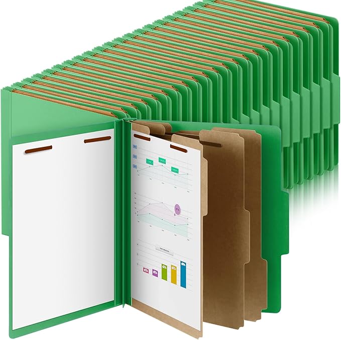 60 Pcs Classification Folders Letter Size, 3 Divider Pressboard File Folder with Fasteners, Expanding File Organizer Bulk for Teachers, Clergy, Office, Church, Christmas Donations (Green)