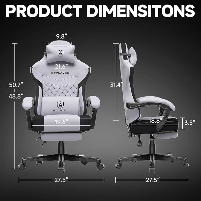 GTPLAYER Gaming Chair, Fabric Computer Office Chair with Pocket Spring Cushion, Ergonomic Office and Gaming, Video Gaming Chair with Linkage Armrests, High Back Desk Chair with Adjustable Recliner