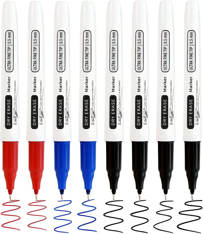 Ultra Fine Dry Erase Markers – 0.5mm Tip, 8 Pack – For Precise Writing in Tight Spaces – Whiteboard Markers for Planner, Calendar, Office, School – Low Odor