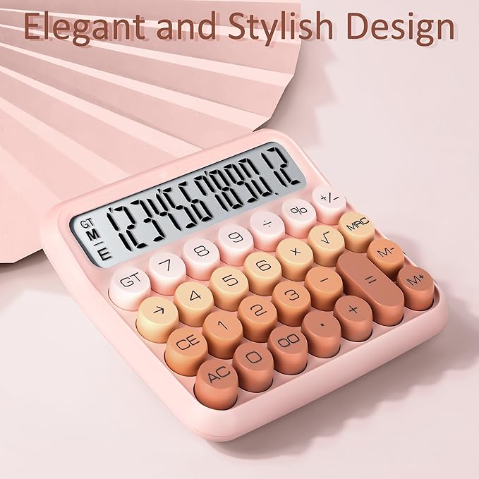 VEWINGL Mechanical Switch Calculator, 12 Digit Large LCD Display and Buttons, Great for Everyday Life and Basic Office Work, with Battery