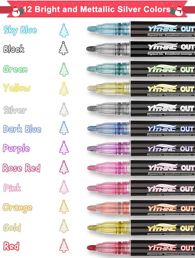 Outline Shimmer Markers, 12 Glitter Metallic Gel Pens for Tween Teen Girl Gifts Trendy Stuff, Halloween, Birthday Party, Cool Fun Art Crafts Supplies, Stocking Stuffers for Kids Girls Ages 8 10 12 14