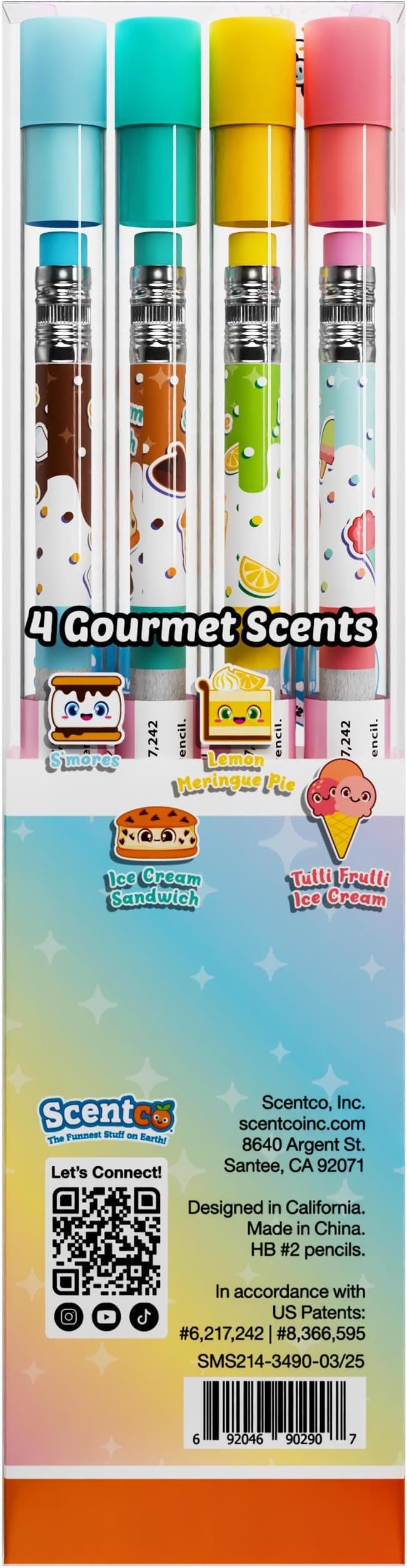 Smencils Dessert Scented Pencils – HB #2 Graphite Pencils Made from Recycled Newspapers, 4 Pack, Long-Lasting Gourmet Scents, Fun School Supplies & Gifts for Kids, Teachers, Classroom Rewards