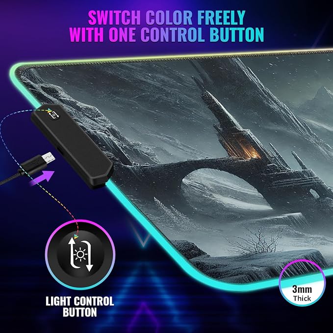 Gaming Mouse Pad - Desk Mat Gaming Mouse Pad , Medium Extra Large Extended Big Long Huge XL XXL and XXXL RGB LED Light Mousepad For a Computer , PC Mats Mousepads Frostblade Warrior