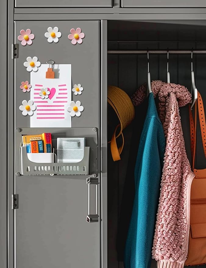 Mymazn Fridge Magnets Cute Refrigerator Magnets Colorful Decorative Magnets 3D Flower Magnets for Office Kitchen Locker 16PCS Pink White (8 Small+8 Large)