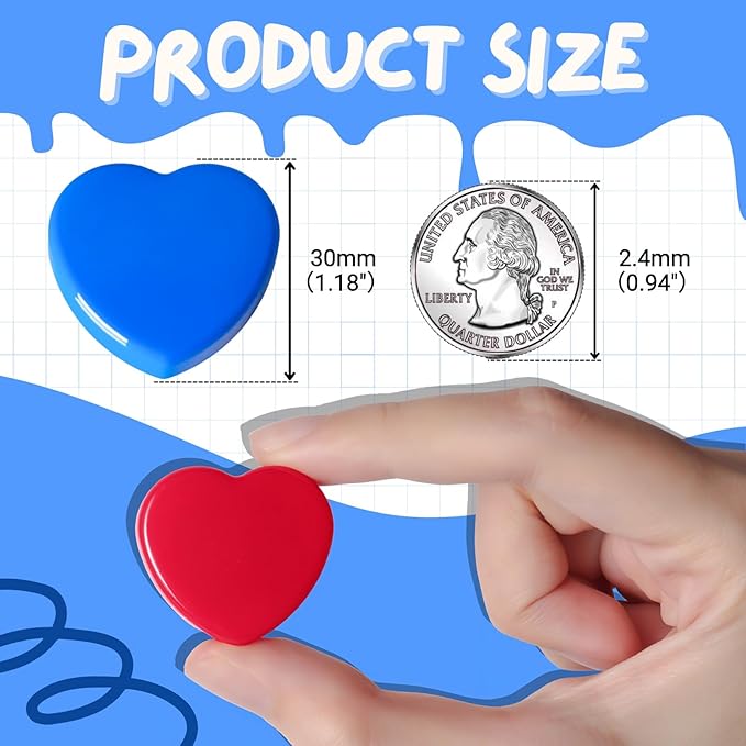 Fridge Magnets - 20PCS Cute Heart Mini Refrigerator Magnets for Whiteboard, Fridge & Locker, Decorative Heavy Duty Magnets - Small Strong Kitchen Magnet for Office, Classroom, School (Red+Blue)