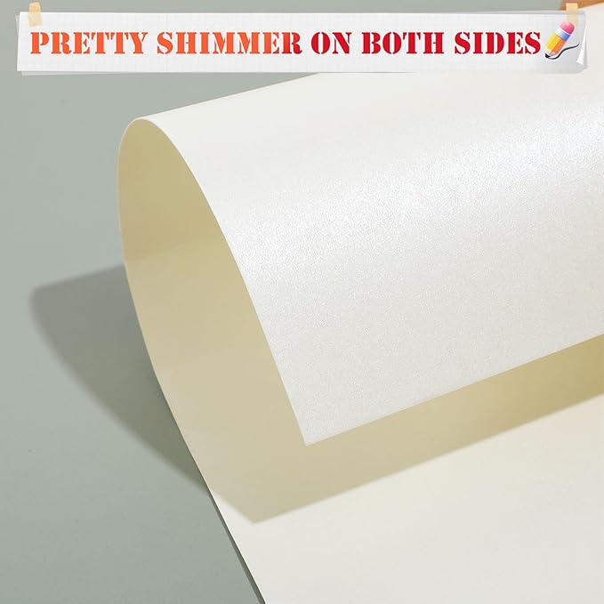 300 Sheets Shimmer Cardstock 8.5 x 11 Inch Certificate Paper Card Stock, 250gsm/92lb Double Sided Printer Paper Pearlescent Paper for Invitations, Certificates, Crafts, DIY Cards (Cream)