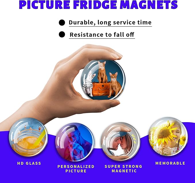 6PCS 40MM Picture Magnets Photo Custom Fridge Magnet Personalized Refrigerator Magnets for Whiteboard Decorative Funny Magnets for Kitchen Office Round Refrigerator Magnets
