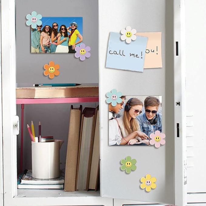 MORCART Fridge Magnets Cute Emoji Refrigerator Magnets Colorful Smiley Flower Magnets for Locker Whiteboard Decorative Magnets for Classroom Kitchen Office Gifts for Teachers Family and Friends 16PCS