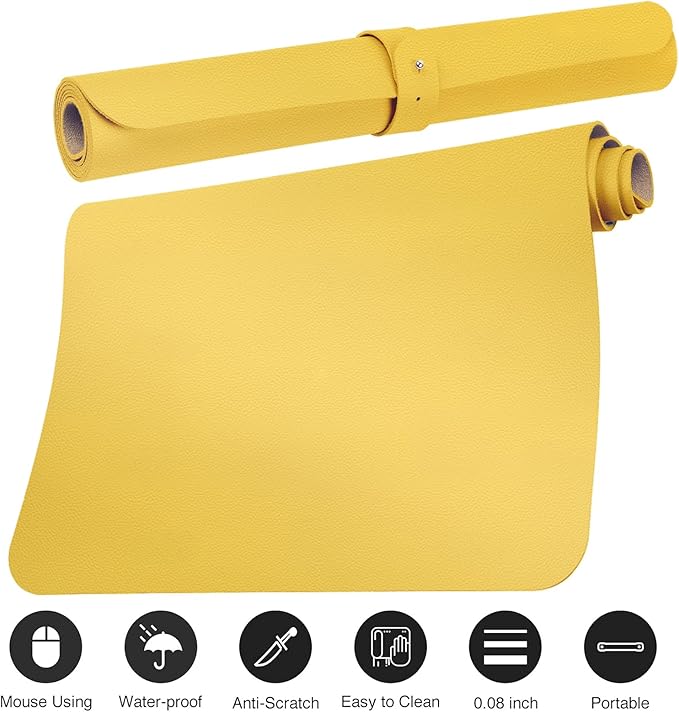 Boutilon Leather Desk Pad Protector,Non-Slip Mouse Pad,Laptop Desk Pad,Office Mouse Mat,Waterproof Leather Desk Blotter,Desk Writing Pad for Office and Home (M-Yellow,30"x14")
