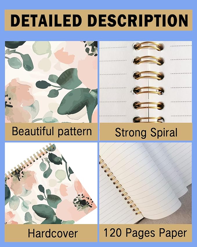 Spiral Notebook A5, Hardcover Journal for Women, 120 Pages Thick College Ruled Paper, Perfect for Office, School, or Home Use(Abstract Flower)