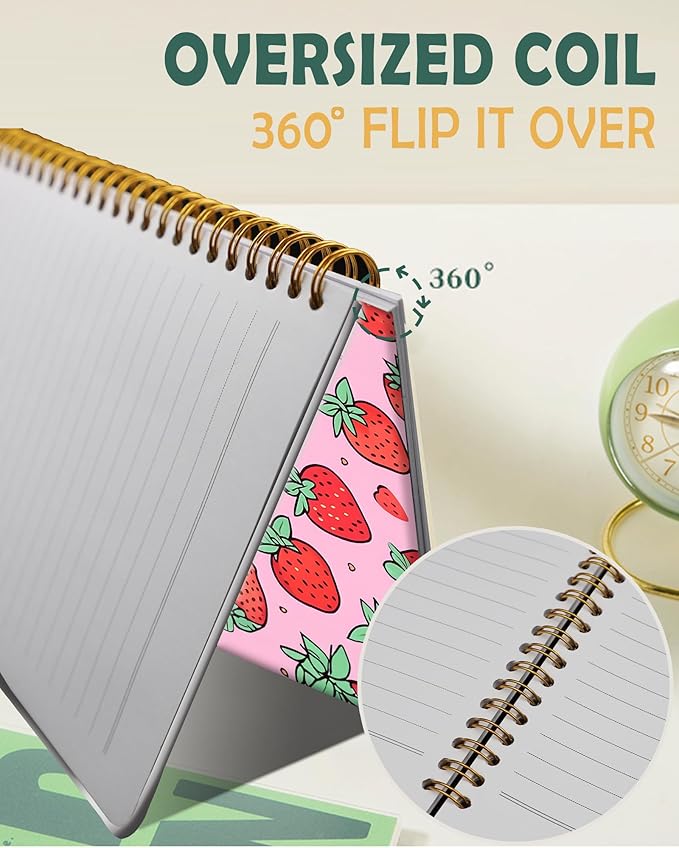 Ruled Spiral Writing Notebook,A5 Hardcover Lined College Journal for Women Lady Girl,Strong Twin-Wire Binding with Premium Paper,8.4" X 6",Perfect for School,Office,Home Gifts(pink strawberry)