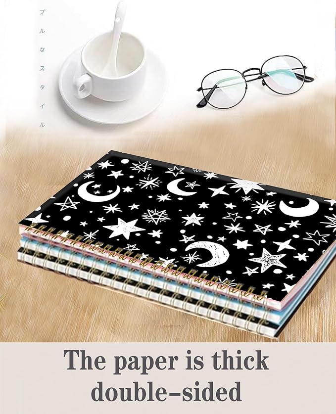Spiral Journal Notebook,A5 Hardcover Lined Journals for Women Girl 6 x 8.3 in,120 Pages Thick Paper,Cute College Ruled Writing Notebook for Gifts Office Work School(Moon Stars)