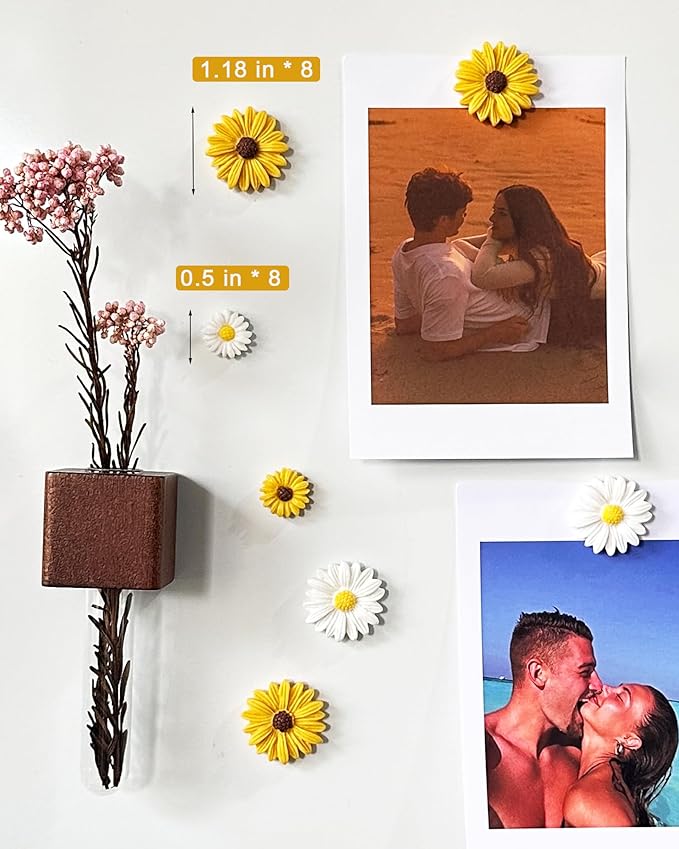 16 pcs -Cute Daisy Magnet, Small Flower Magnet for Fridge and Locker, Whiteboard, and Decoration (16 pcs - Daisy)