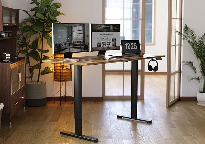 YDN Standing Desk, Electric Adjustable Height Stand up Desk, 55x24 Inches Sit Stand Home Office Desk with Splice Board, Rustic Brown Top