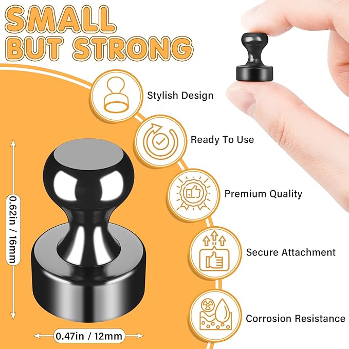 12Pcs Black Fridge Magnet Refrigerator Magnets, Whiteboard Magnets, Fridge Magnets Adults, Magnets Fridge, Small Strong Magnet for Whiteboard, Locker, Map, Kitchen, Office, School