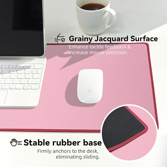 Waterproof Large Gaming Mouse Pad with Durable Stitched Edges, Non-Slip Rubber Base, Smooth Surface Mouse Mat Desk Pad for Home Office Gaming, 27.5"*11.8"*0.08", Dusty Rose