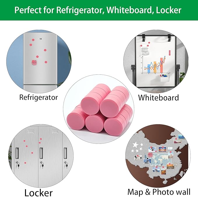 ZDZBLX 30 Pack Strong Fridge Magnets, Heavy Duty Round Refrigerator Magnets, Small Whiteboard Magnets for Fridge, Locker, Crafts, Kitchen, Office, Classroom, Mini Cute Magnet for Home & School (Pink)