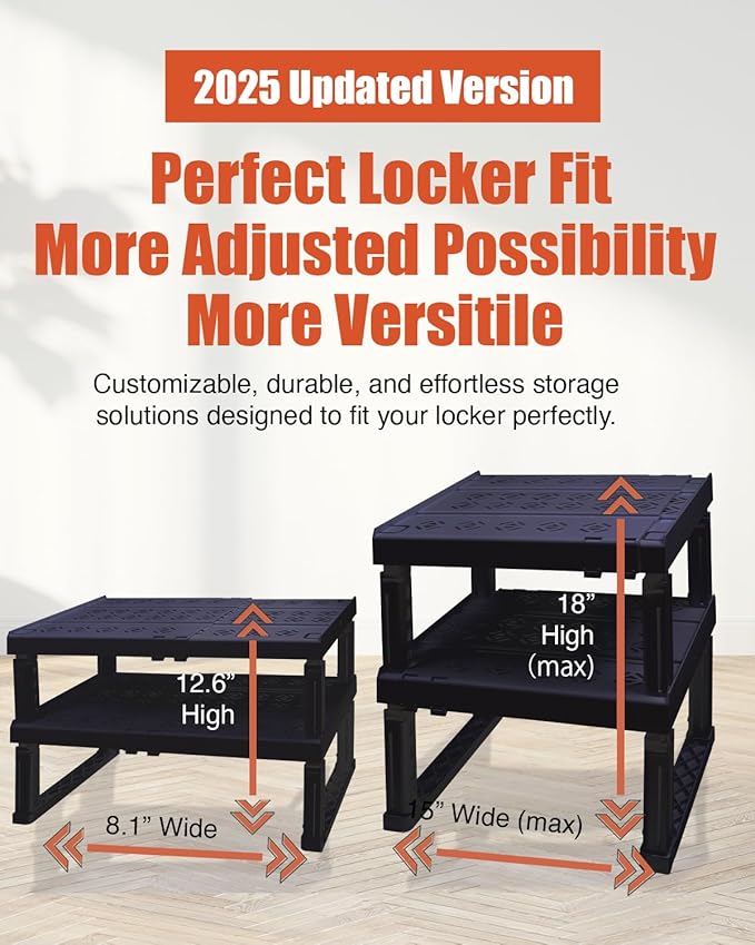 Adjustable Lokcer/Cabinet Organizer Shelf, Adjustable Width and Height, Ideal Locker for School, Office, and Gym Lockers… (Black 2 Pack New Version)