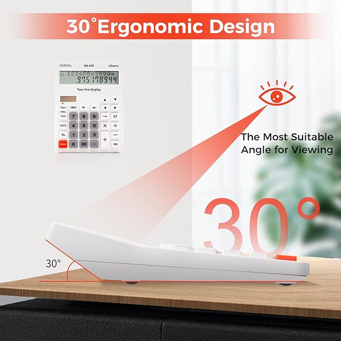 Desk Calculator Large Display Big Buttons with 12 Digits 2-line LCD, Dual Solar Power and Battery Calculators with Tax and Check Function for Office, Home, Accounting and Business Middle Size(OA-635)
