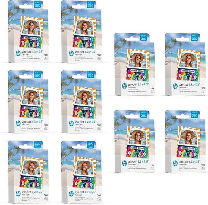 HP Sprocket 3.5 x 4.25” Zink Sticky-Backed Photo Paper (1000 Pack) Compatible with HP Sprocket 3x4 Photobooth and Photo Printer