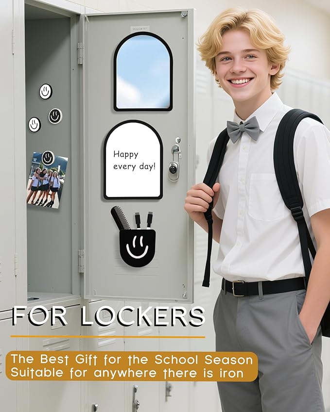 10 pcs - Locker Accessories, Locker Decorations Including Mirrors, whiteboards, Magnets and organizing Supplies. Ideal for Back-to-School Essentials and The Office (10 Pcs - Black)