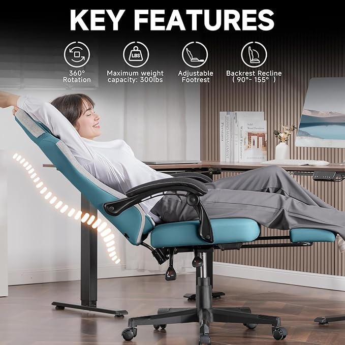 GTPLAYER Gaming Chair, Fabric Computer Office Chair with Pocket Spring Cushion, Ergonomic Office and Gaming, Video Gaming Chair with Linkage Armrests, High Back Desk Chair with Adjustable Recliner