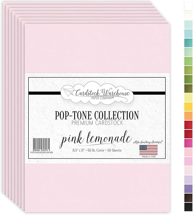 Cardstock Warehouse Pop-Tone Pink Lemonade Cardstock Paper โ 50 Sheets, 8.5 x 11" - 65 lb / 175 GSM Premium Pink Card Stock for Die-cutting, Crafts, Printing, Card Making and DIY Projects
