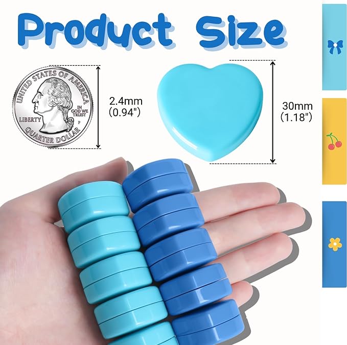 20PCS Fridge Magnets - Heavy Duty Refrigerator Magnets, Cute Small Strong Magnets for Whiteboard, Lockers & Kitchen - Mini Decorative Heart Magnet for Home, School Office Crafts Locker (Blue)