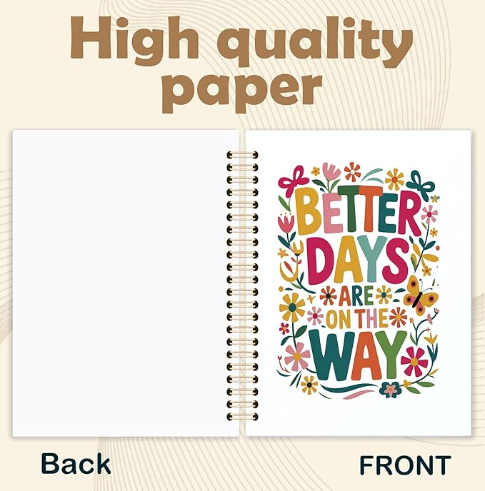 KRHFG Floral Inspirational Spiral Notebook, Inspirational Gifts for Women, Motivational Notebook, Better Days Are on the Way Positive Affirmation Journal, Boho Office Supplies, 5.5x8.3 Inch