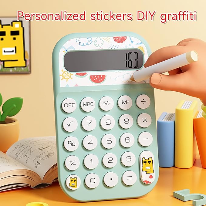 Pocket Calculator, Kids 8 Digit Small Desktop, LCD Display, Cute & Aesthetic Mini Calculator(Blue&Beige, S)
