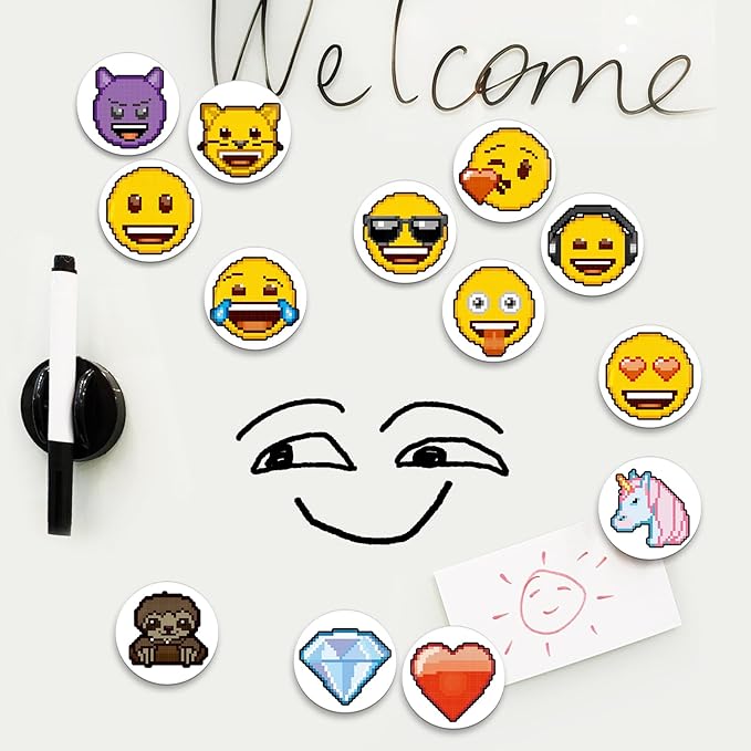 MORCART 28Pcs Emoji Fridge Magnets Cute Locker Accessories Decorative Refrigerator Magnets for School Whiteboard Home Kitchen Office - Gift for Teachers Friends Family EM-027