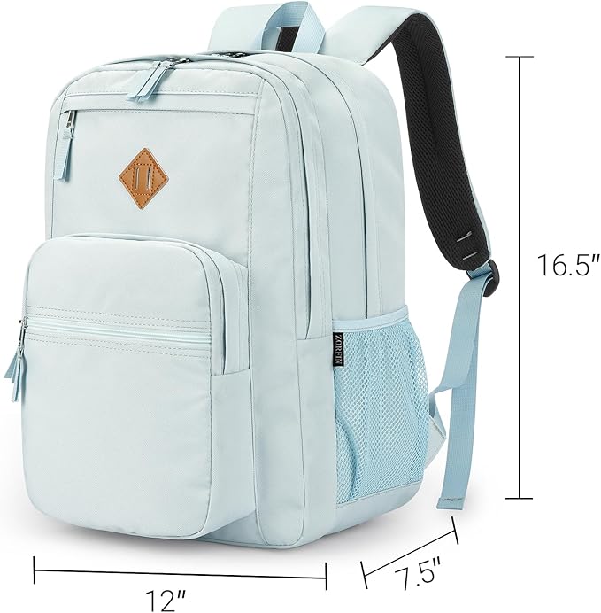 ZORFIN 26L Backpack for School, College, and Travel: Water Resistant Bookbag with 8 Compartments - Light Gray Blue