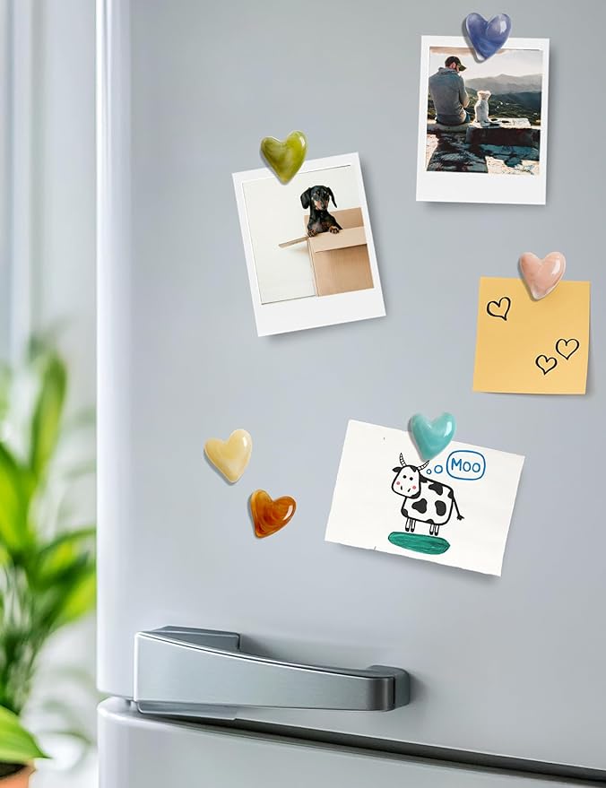 Mymazn 12Pcs Fridge Magnets Cute Refrigerator Magnet, Colorful Magnets for Whiteboard Cabinet Locker, Heart Decorative Magnets for Classroom Kitchen Office
