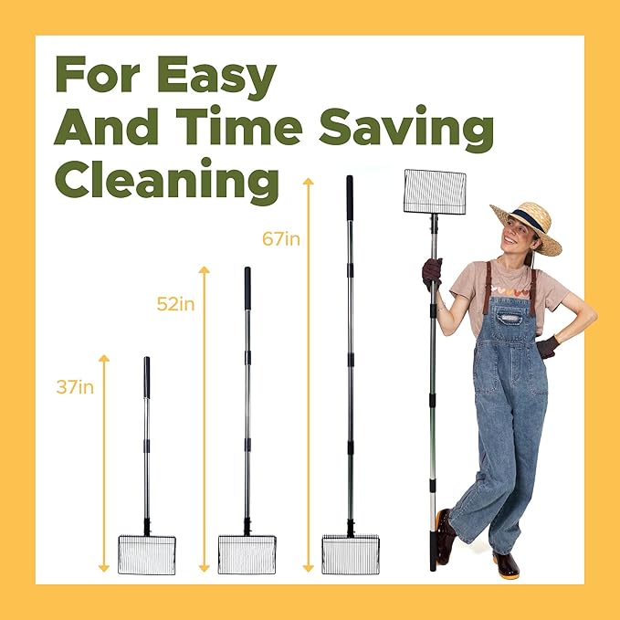 ¼" Slotted Chicken Poop Scooper for Sand - Fine Sifter & Durable Chicken Coop Scoop - Sifting Shovel; Coop Pooper Scooper, Metal Sand Sifter Shovel for Poultry Run, Poultry Litter Tools; Poop Scoop