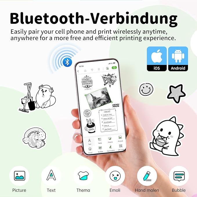 iDPRT Sticker Printer, Portable Thermal Printers Bluetooth Inkless Printer with 1 Roll Sticker Paper, Sticker Maker for Home Office School, Compatible with Android & iOS Phones, Blue