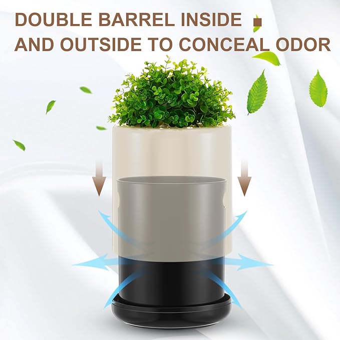 Dog Poop Trash Can Outside 13 L/ 3. 4 Gal Dog Waste Trash Can with Lid, Plant-styled, Double-layer Design, Outdoor Garbage Container for Front Porch Backyard Office Patio(White)