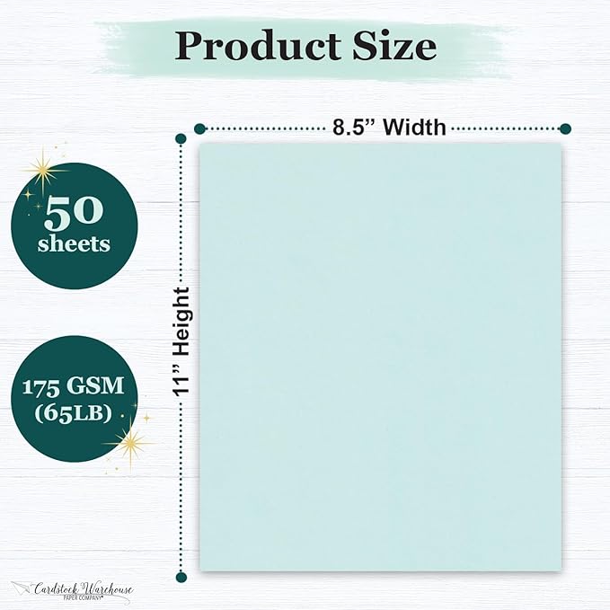 Cardstock Warehouse Pop-Tone Sno Cone Light Blue Cardstock Paper โ 50 Sheets, 8.5 x 11" - 65 lb / 175 GSM Premium Blue Card Stock for Die-cutting, Crafts, Printing, Card Making and DIY Projects