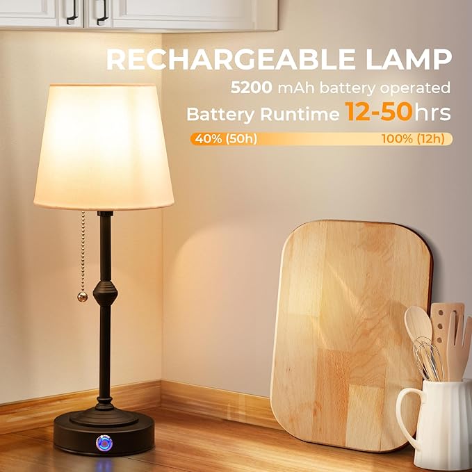 Portable Rechargeable Cordless Table Lamp: Birthday Gifts for Women Mom, House Warming Gifts New Home Decor, 5200mAh Adjustable Light Battery Powered Table Lamp (Black)