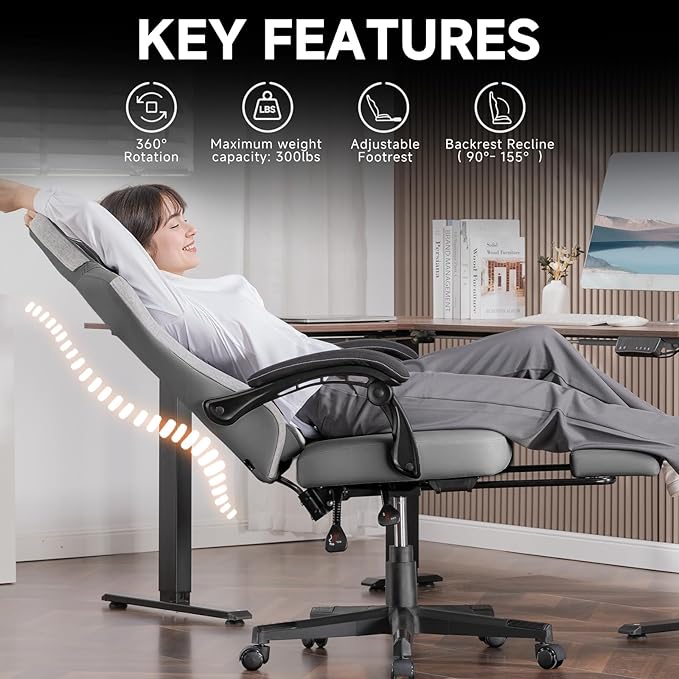 GTPLAYER Gaming Chair, Fabric Computer Office Chair with Pocket Spring Cushion, Ergonomic Office and Gaming, Video Gaming Chair with Linkage Armrests, High Back Desk Chair with Adjustable Recliner