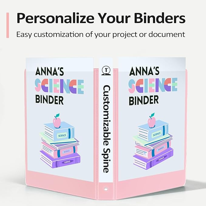 4 Pack Extra Durable 3 Ring Binders 1.5 Inch, Sooez 1.5” Three Ring Binder, Eco-Friendly & PVC Free, Customizable Clear View Cover for Letter Size 8.5 x 11'' Paper, School Office Supplies for Girl